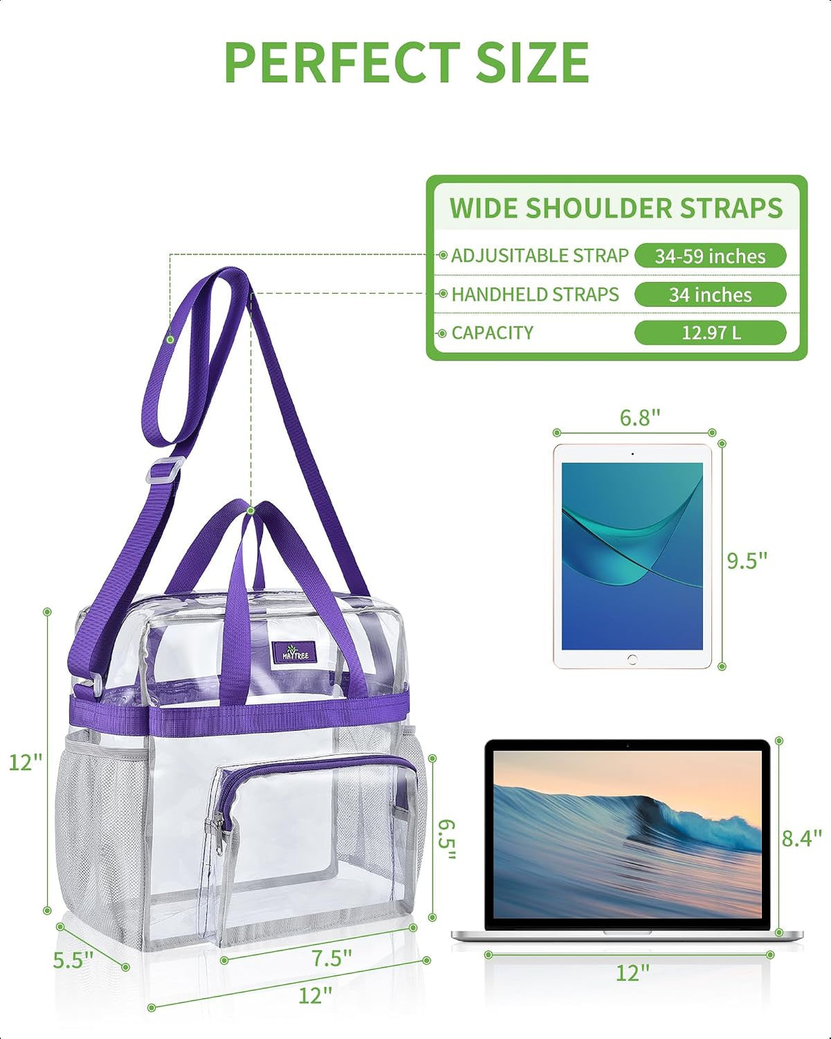 Clear Bag for Stadium Events, 12x5.5x12 Clear Tote Bag for Work