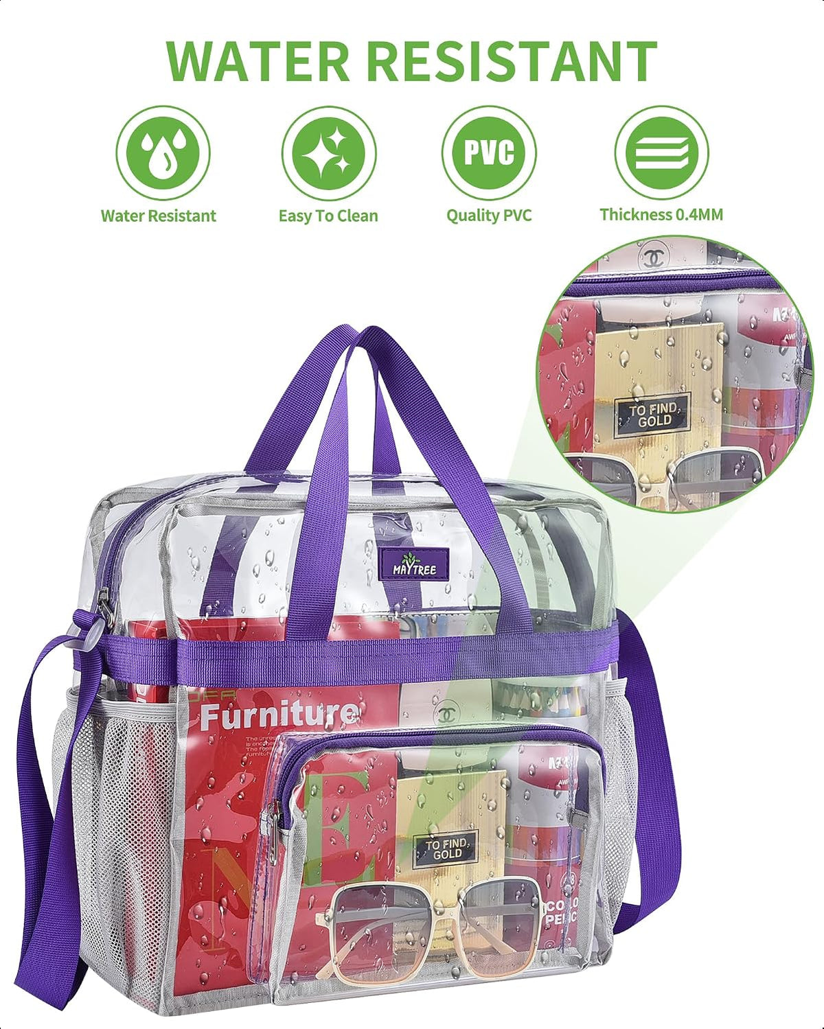 Clear Bag for Stadium Events, 12x5.5x12 Clear Tote Bag for Work