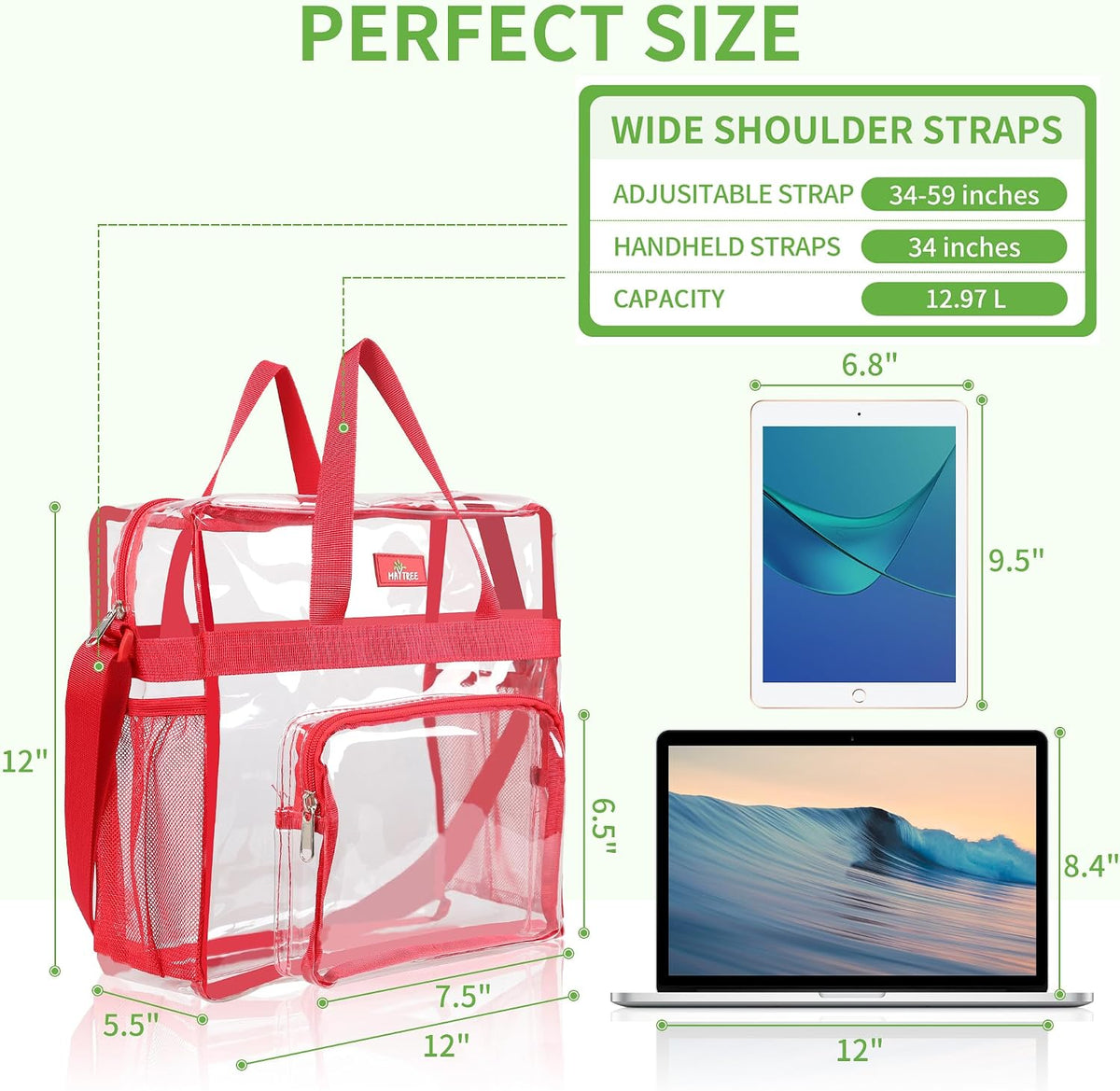 Clear Bag for Stadium Events, 12x5.5x12 Clear Tote Bag for Work