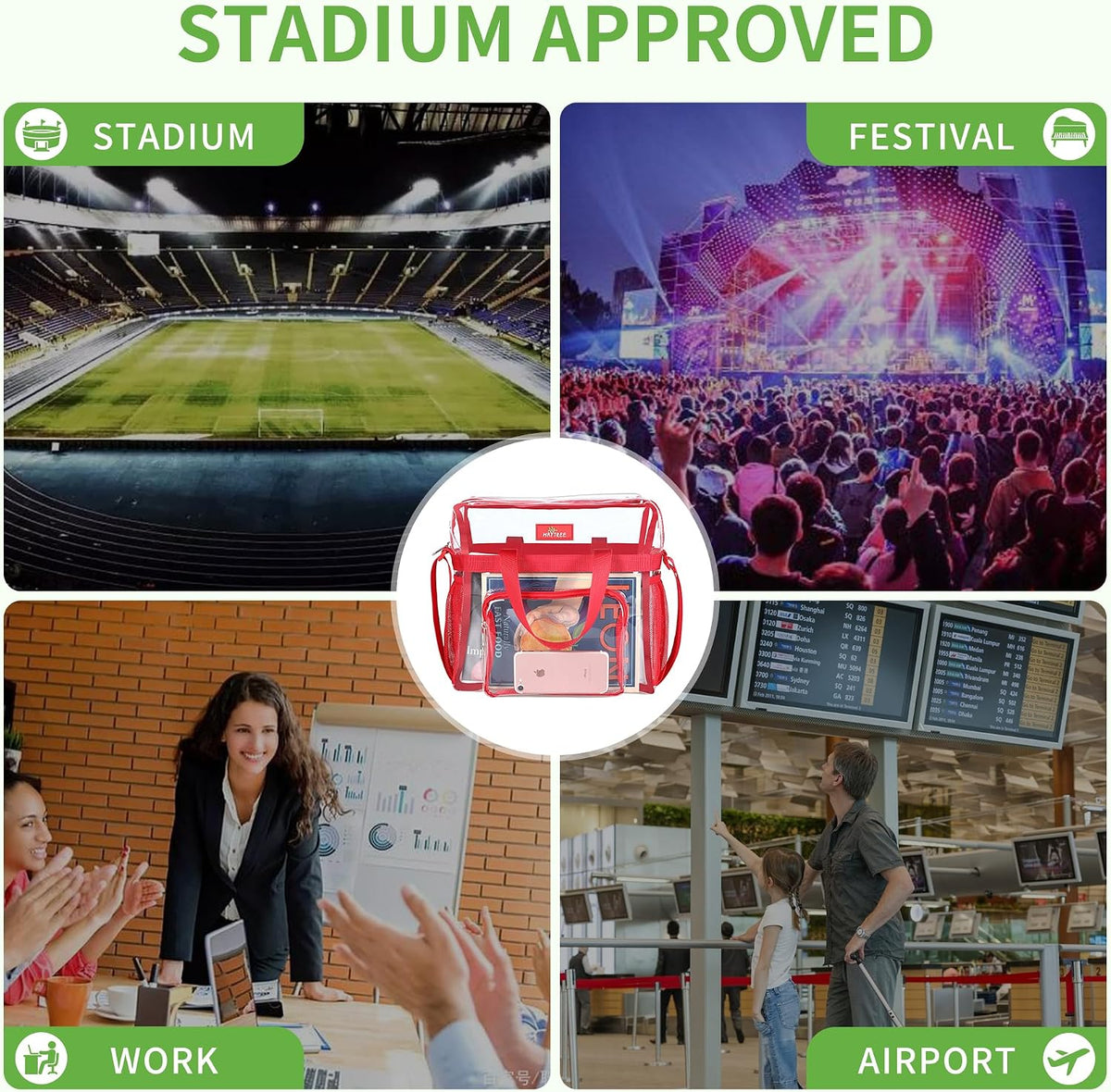 Clear Bag for Stadium Events, 12x5.5x12 Clear Tote Bag for Work