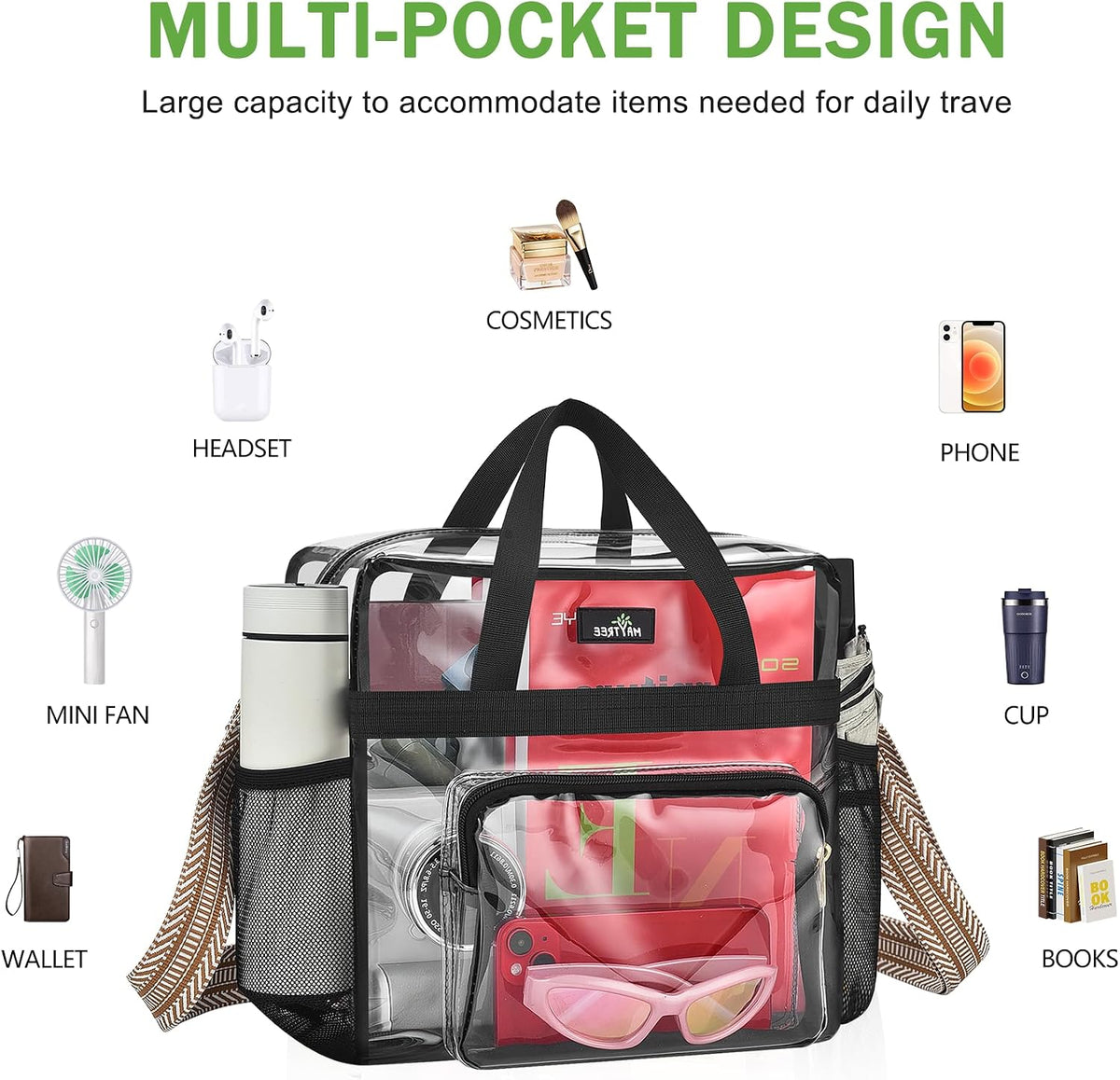Clear Bag for Stadium Events, 12x5.5x12 Clear Tote Bag for Work