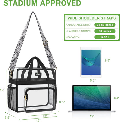 Clear Bag for Stadium Events, 12x5.5x12 Clear Tote Bag for Work