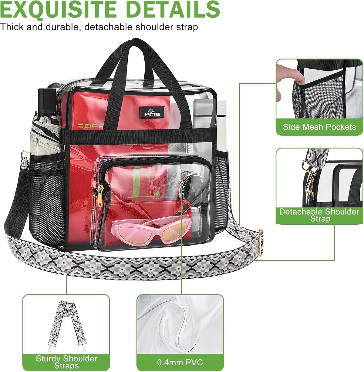 Clear Bag for Stadium Events, 12x5.5x12 Clear Tote Bag for Work