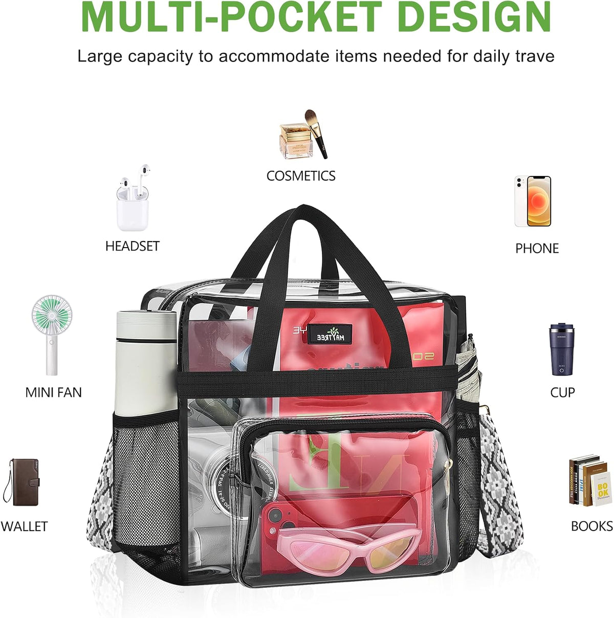 Clear Bag for Stadium Events, 12x5.5x12 Clear Tote Bag for Work