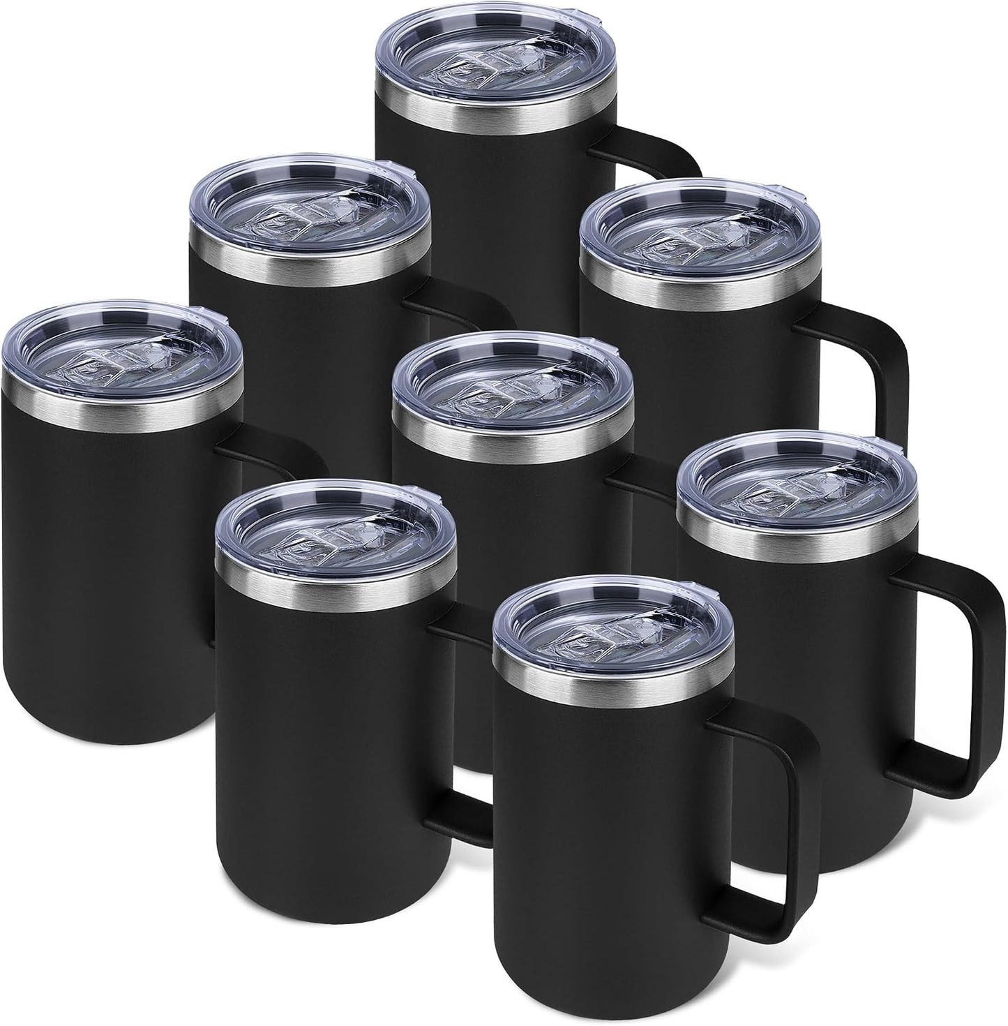22oz Insulated Coffee Mug with Handle & Leak-Proof Lid - Double Wall Stainless Steel Travel Tumbler for Commute/Office/Home, Dark Blue, 1 Pack