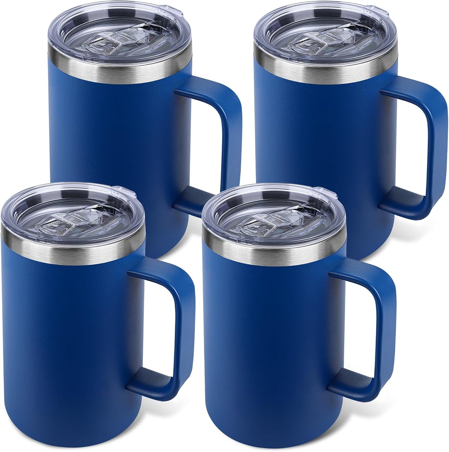 22oz Insulated Coffee Mug with Handle & Leak-Proof Lid - Double Wall Stainless Steel Travel Tumbler for Commute/Office/Home, Dark Blue, 1 Pack