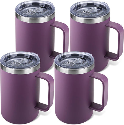22oz Insulated Coffee Mug with Handle & Leak-Proof Lid - Double Wall Stainless Steel Travel Tumbler for Commute/Office/Home, Dark Blue, 1 Pack