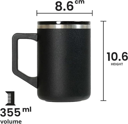 Insulated Coffee Mug - Triple-Wall Stainless Steel Summit Travel Cup for Hot and Cold Drinks - Thermal Coffee Mug with Lid and Handle for Camping, Office & Travel 16oz - Black
