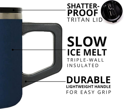 Insulated Coffee Mug - Triple-Wall Stainless Steel Summit Travel Cup for Hot and Cold Drinks - Thermal Coffee Mug with Lid and Handle for Camping, Office & Travel 16oz - Black