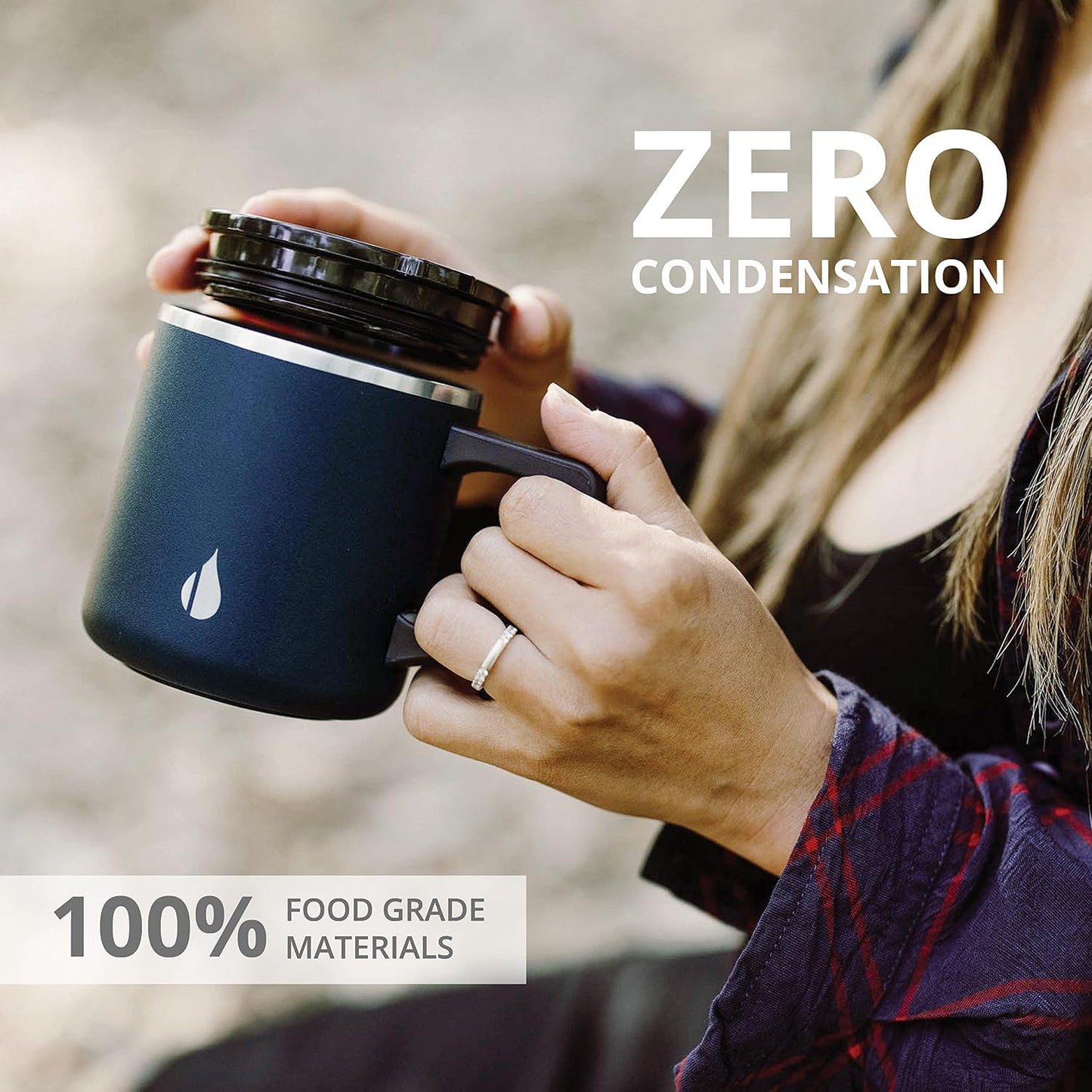 Insulated Coffee Mug - Triple-Wall Stainless Steel Summit Travel Cup for Hot and Cold Drinks - Thermal Coffee Mug with Lid and Handle for Camping, Office & Travel 16oz - Black