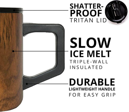 Insulated Coffee Mug - Triple-Wall Stainless Steel Summit Travel Cup for Hot and Cold Drinks - Thermal Coffee Mug with Lid and Handle for Camping, Office & Travel 16oz - Black