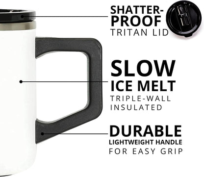 Insulated Coffee Mug - Triple-Wall Stainless Steel Summit Travel Cup for Hot and Cold Drinks - Thermal Coffee Mug with Lid and Handle for Camping, Office & Travel 16oz - Black