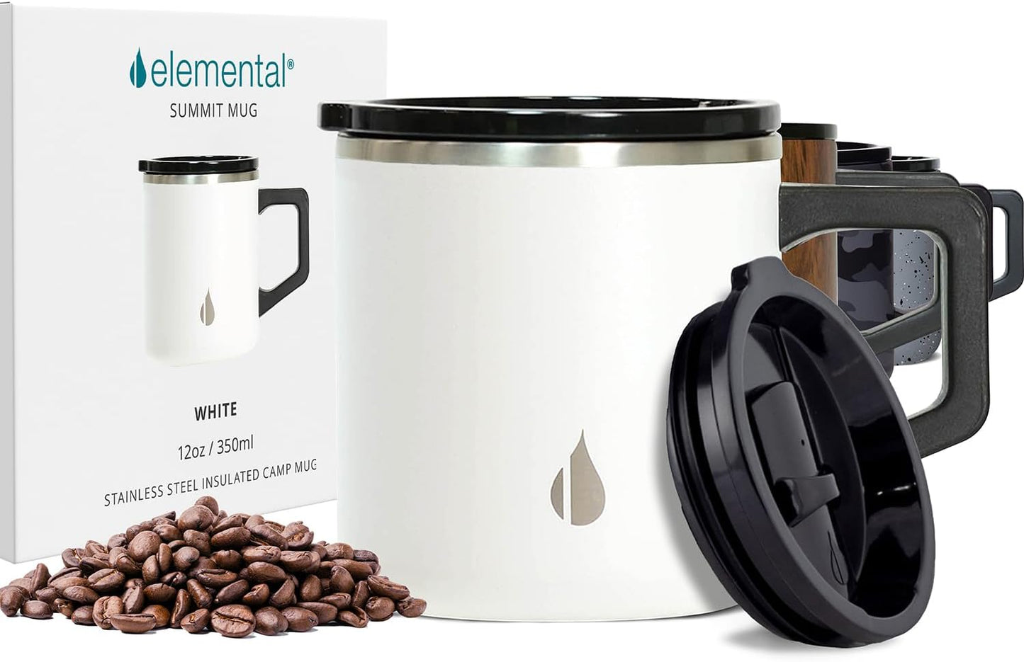 Insulated Coffee Mug - Triple-Wall Stainless Steel Summit Travel Cup for Hot and Cold Drinks - Thermal Coffee Mug with Lid and Handle for Camping, Office & Travel 16oz - Black