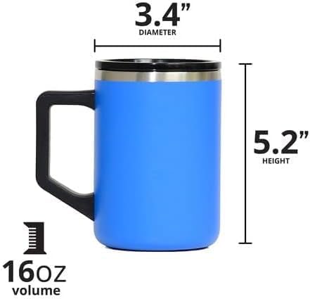 Insulated Coffee Mug - Triple-Wall Stainless Steel Summit Travel Cup for Hot and Cold Drinks - Thermal Coffee Mug with Lid and Handle for Camping, Office & Travel 16oz - Black