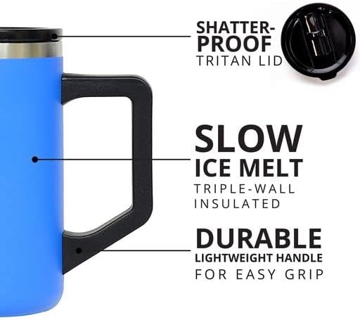 Insulated Coffee Mug - Triple-Wall Stainless Steel Summit Travel Cup for Hot and Cold Drinks - Thermal Coffee Mug with Lid and Handle for Camping, Office & Travel 16oz - Black