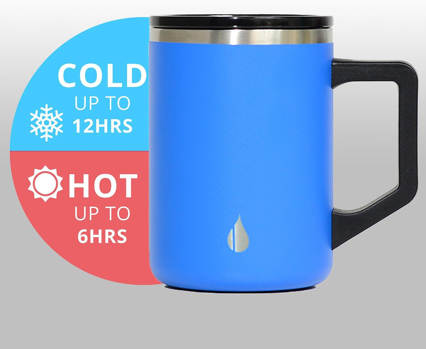 Insulated Coffee Mug - Triple-Wall Stainless Steel Summit Travel Cup for Hot and Cold Drinks - Thermal Coffee Mug with Lid and Handle for Camping, Office & Travel 16oz - Black