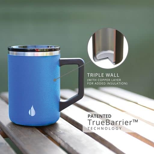 Insulated Coffee Mug - Triple-Wall Stainless Steel Summit Travel Cup for Hot and Cold Drinks - Thermal Coffee Mug with Lid and Handle for Camping, Office & Travel 16oz - Black