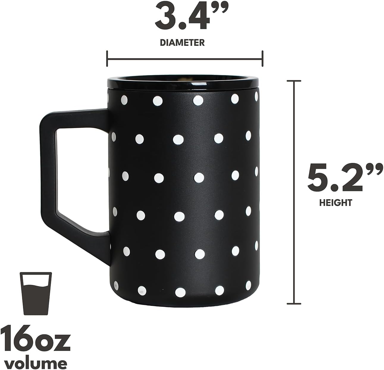 Insulated Coffee Mug - Triple-Wall Stainless Steel Summit Travel Cup for Hot and Cold Drinks - Thermal Coffee Mug with Lid and Handle for Camping, Office & Travel 16oz - Black