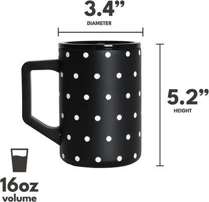 Insulated Coffee Mug - Triple-Wall Stainless Steel Summit Travel Cup for Hot and Cold Drinks - Thermal Coffee Mug with Lid and Handle for Camping, Office & Travel 16oz - Black
