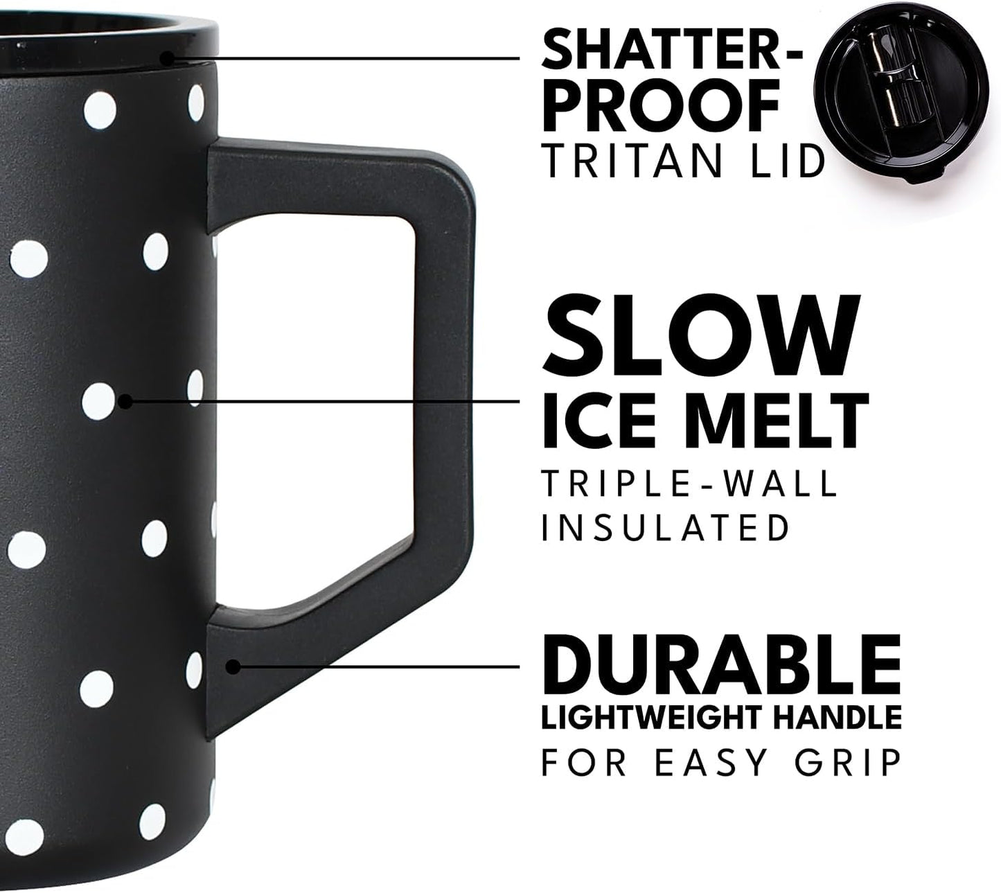 Insulated Coffee Mug - Triple-Wall Stainless Steel Summit Travel Cup for Hot and Cold Drinks - Thermal Coffee Mug with Lid and Handle for Camping, Office & Travel 16oz - Black