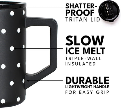 Insulated Coffee Mug - Triple-Wall Stainless Steel Summit Travel Cup for Hot and Cold Drinks - Thermal Coffee Mug with Lid and Handle for Camping, Office & Travel 16oz - Black