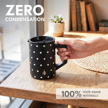 Insulated Coffee Mug - Triple-Wall Stainless Steel Summit Travel Cup for Hot and Cold Drinks - Thermal Coffee Mug with Lid and Handle for Camping, Office & Travel 16oz - Black