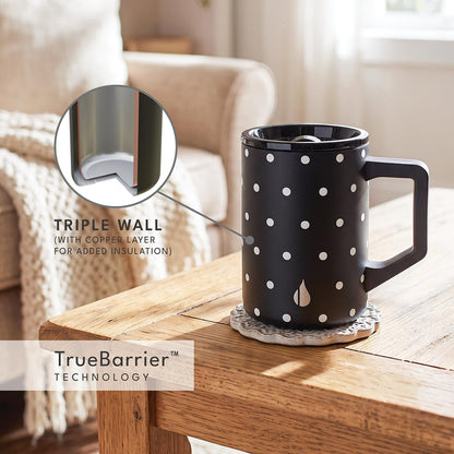 Insulated Coffee Mug - Triple-Wall Stainless Steel Summit Travel Cup for Hot and Cold Drinks - Thermal Coffee Mug with Lid and Handle for Camping, Office & Travel 16oz - Black