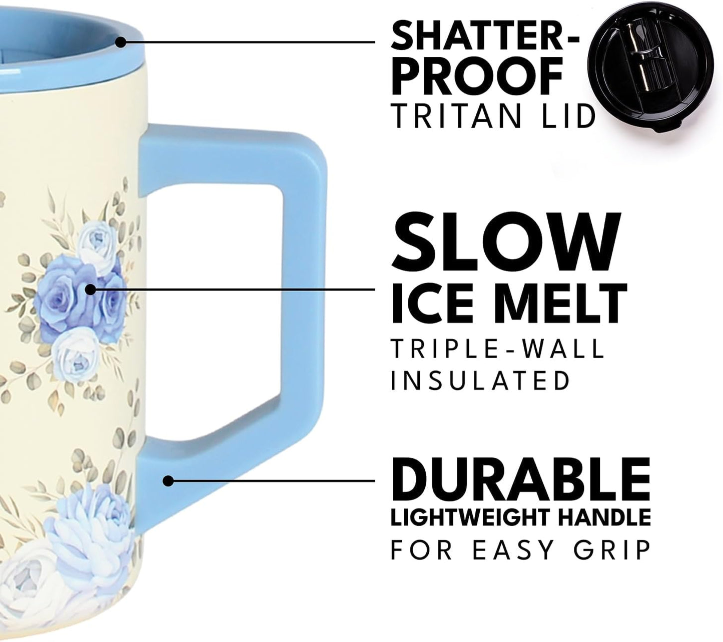 Insulated Coffee Mug - Triple-Wall Stainless Steel Summit Travel Cup for Hot and Cold Drinks - Thermal Coffee Mug with Lid and Handle for Camping, Office & Travel 16oz - Black
