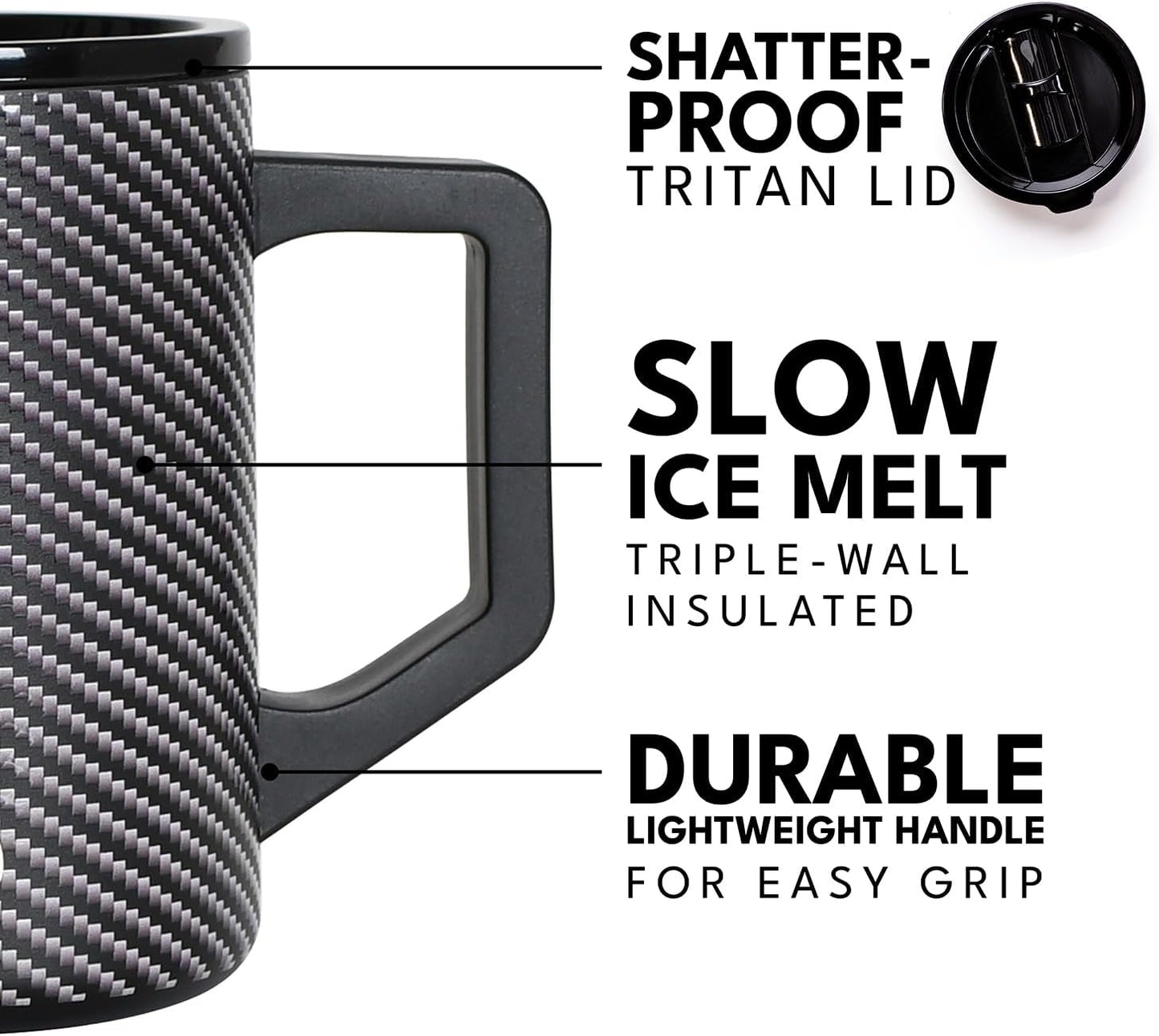 Insulated Coffee Mug - Triple-Wall Stainless Steel Summit Travel Cup for Hot and Cold Drinks - Thermal Coffee Mug with Lid and Handle for Camping, Office & Travel 16oz - Black