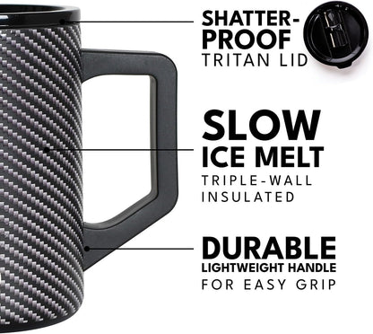 Insulated Coffee Mug - Triple-Wall Stainless Steel Summit Travel Cup for Hot and Cold Drinks - Thermal Coffee Mug with Lid and Handle for Camping, Office & Travel 16oz - Black