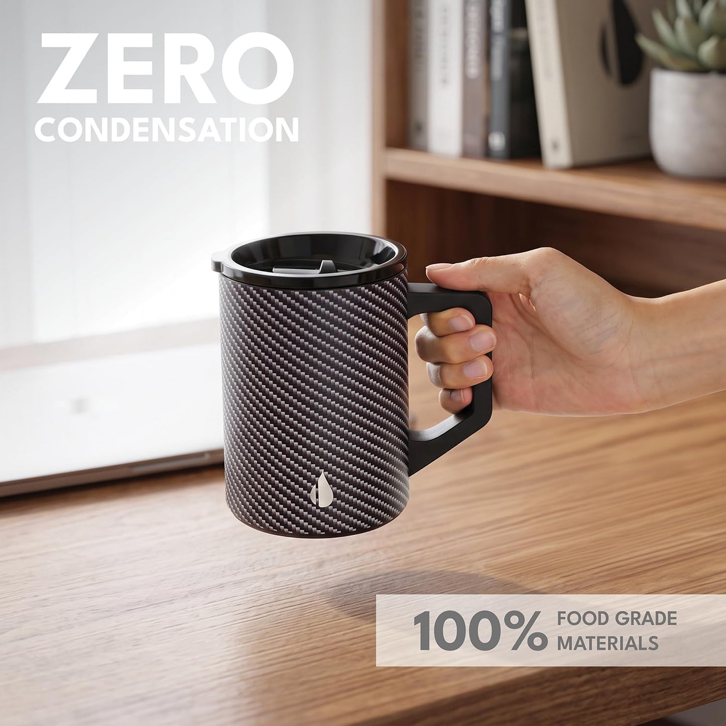 Insulated Coffee Mug - Triple-Wall Stainless Steel Summit Travel Cup for Hot and Cold Drinks - Thermal Coffee Mug with Lid and Handle for Camping, Office & Travel 16oz - Black