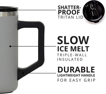 Insulated Coffee Mug - Triple-Wall Stainless Steel Summit Travel Cup for Hot and Cold Drinks - Thermal Coffee Mug with Lid and Handle for Camping, Office & Travel 16oz - Black