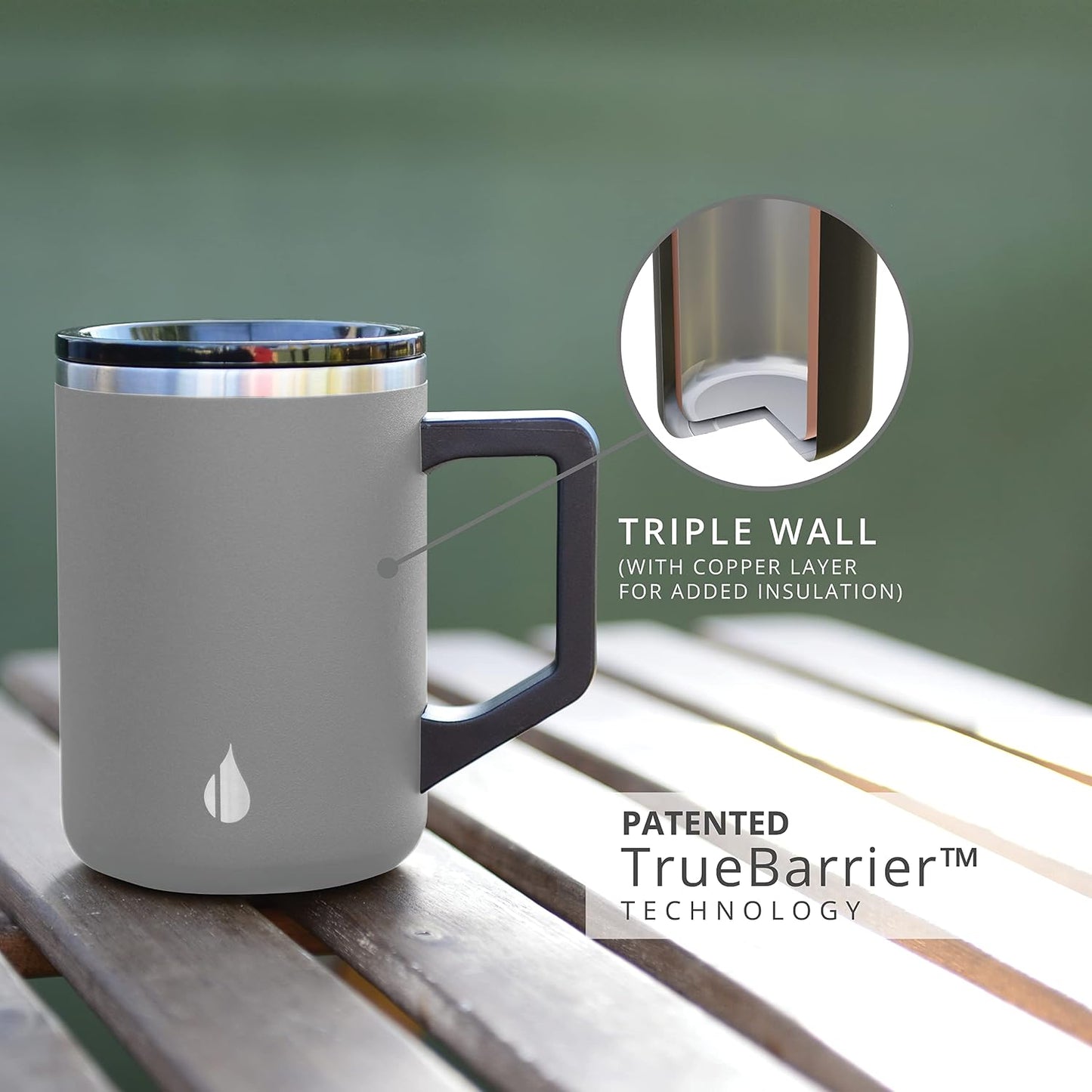 Insulated Coffee Mug - Triple-Wall Stainless Steel Summit Travel Cup for Hot and Cold Drinks - Thermal Coffee Mug with Lid and Handle for Camping, Office & Travel 16oz - Black