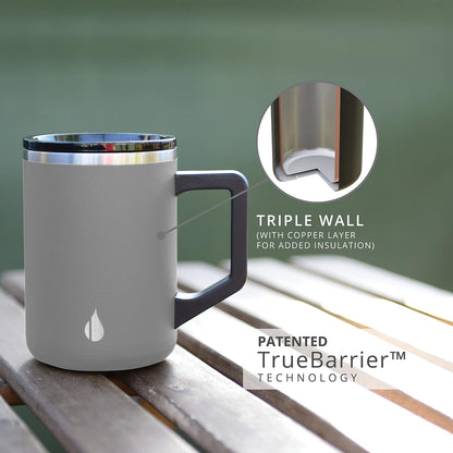 Insulated Coffee Mug - Triple-Wall Stainless Steel Summit Travel Cup for Hot and Cold Drinks - Thermal Coffee Mug with Lid and Handle for Camping, Office & Travel 16oz - Black