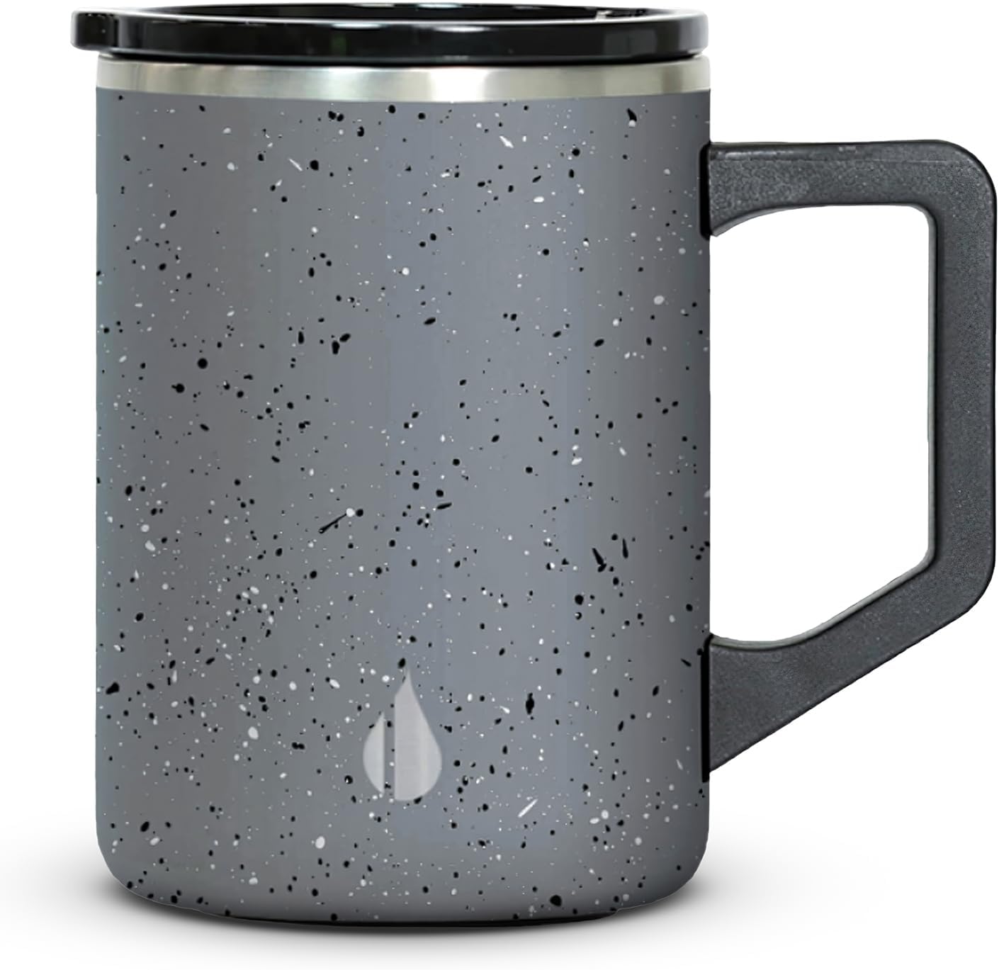 Insulated Coffee Mug - Triple-Wall Stainless Steel Summit Travel Cup for Hot and Cold Drinks - Thermal Coffee Mug with Lid and Handle for Camping, Office & Travel 16oz - Black