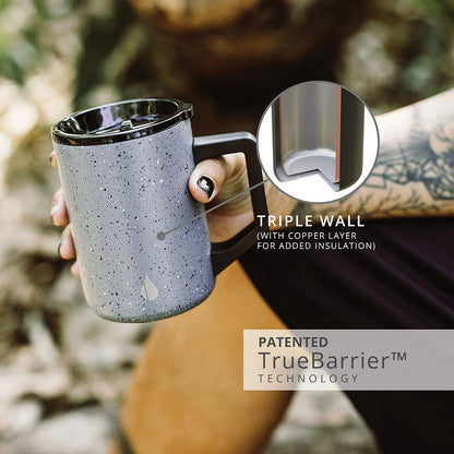 Insulated Coffee Mug - Triple-Wall Stainless Steel Summit Travel Cup for Hot and Cold Drinks - Thermal Coffee Mug with Lid and Handle for Camping, Office & Travel 16oz - Black
