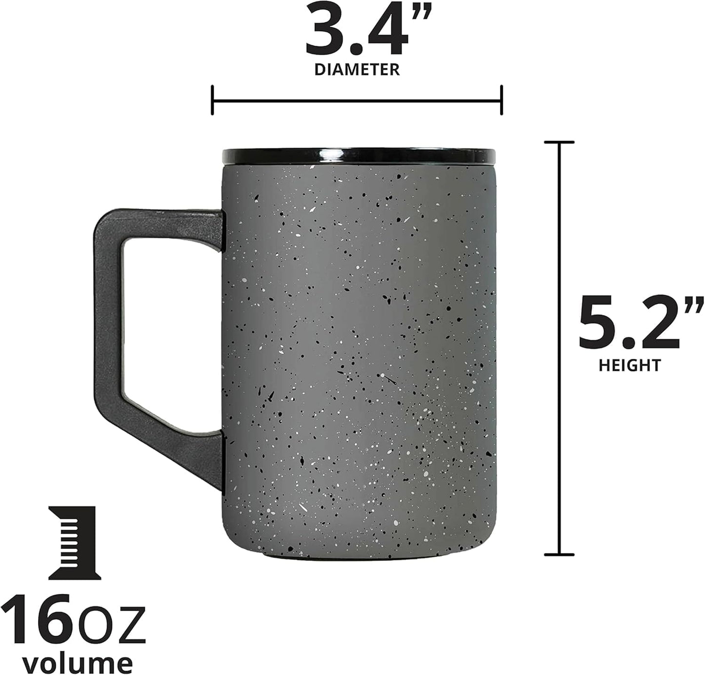 Insulated Coffee Mug - Triple-Wall Stainless Steel Summit Travel Cup for Hot and Cold Drinks - Thermal Coffee Mug with Lid and Handle for Camping, Office & Travel 16oz - Black