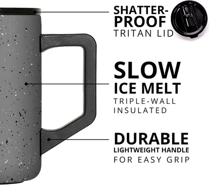 Insulated Coffee Mug - Triple-Wall Stainless Steel Summit Travel Cup for Hot and Cold Drinks - Thermal Coffee Mug with Lid and Handle for Camping, Office & Travel 16oz - Black