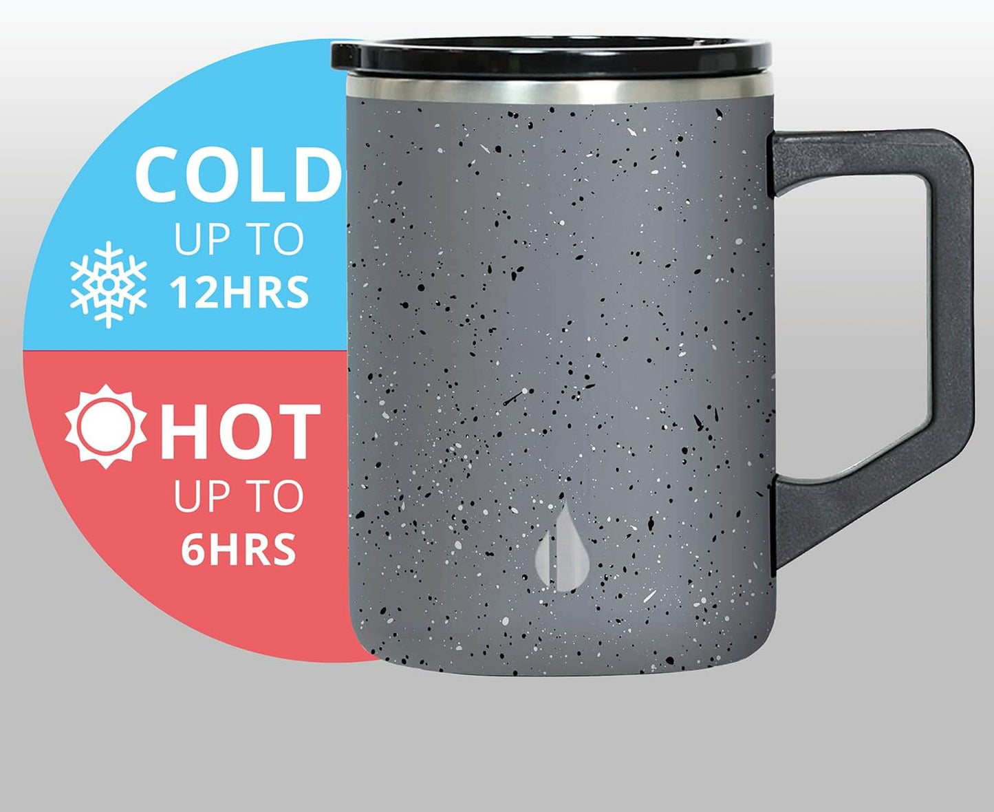 Insulated Coffee Mug - Triple-Wall Stainless Steel Summit Travel Cup for Hot and Cold Drinks - Thermal Coffee Mug with Lid and Handle for Camping, Office & Travel 16oz - Black