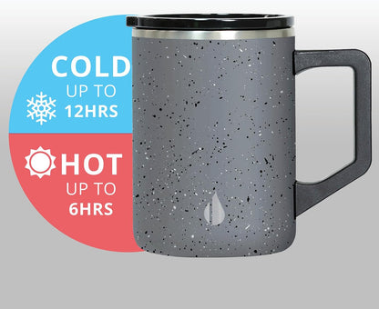 Insulated Coffee Mug - Triple-Wall Stainless Steel Summit Travel Cup for Hot and Cold Drinks - Thermal Coffee Mug with Lid and Handle for Camping, Office & Travel 16oz - Black