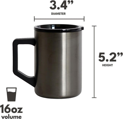 Insulated Coffee Mug - Triple-Wall Stainless Steel Summit Travel Cup for Hot and Cold Drinks - Thermal Coffee Mug with Lid and Handle for Camping, Office & Travel 16oz - Black