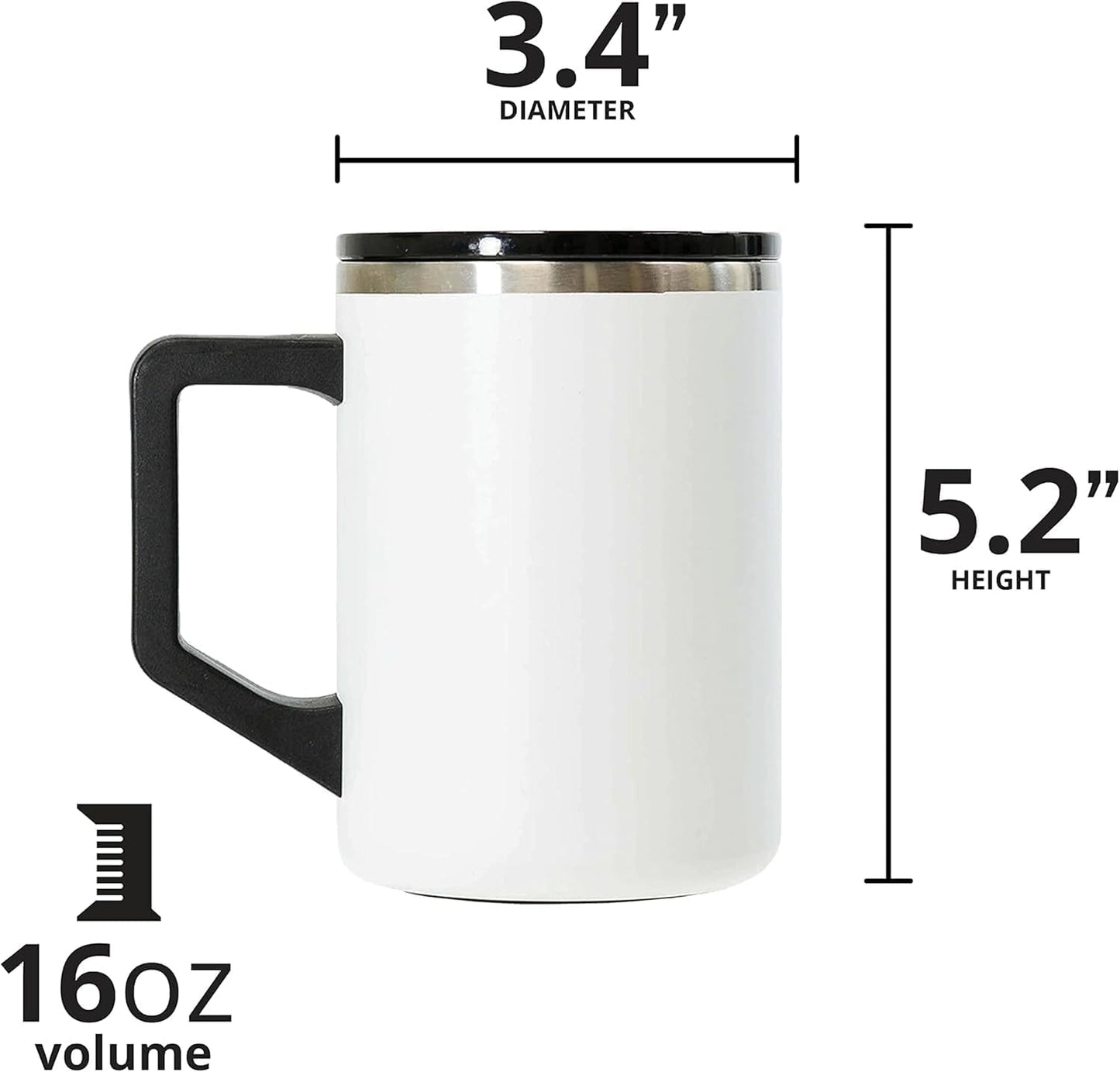 Insulated Coffee Mug - Triple-Wall Stainless Steel Summit Travel Cup for Hot and Cold Drinks - Thermal Coffee Mug with Lid and Handle for Camping, Office & Travel 16oz - Black