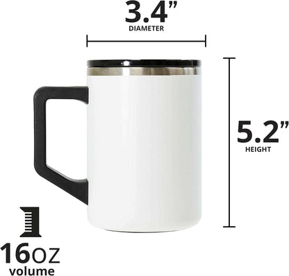 Insulated Coffee Mug - Triple-Wall Stainless Steel Summit Travel Cup for Hot and Cold Drinks - Thermal Coffee Mug with Lid and Handle for Camping, Office & Travel 16oz - Black