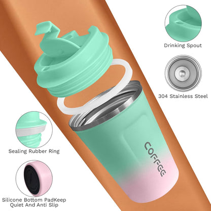 Travel coffee mugs leak-proof, reusable coffee cup with lid, stainless steel vacuum insulated coffee tumblers, thermal insulation cups for men & women keep drinks hot & cold (2nd-Yellow, 17OZ)
