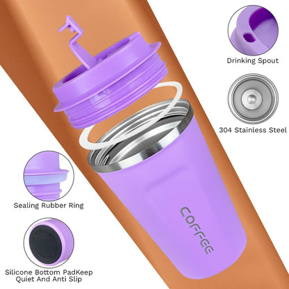 Travel coffee mugs leak-proof, reusable coffee cup with lid, stainless steel vacuum insulated coffee tumblers, thermal insulation cups for men & women keep drinks hot & cold (2nd-Yellow, 17OZ)