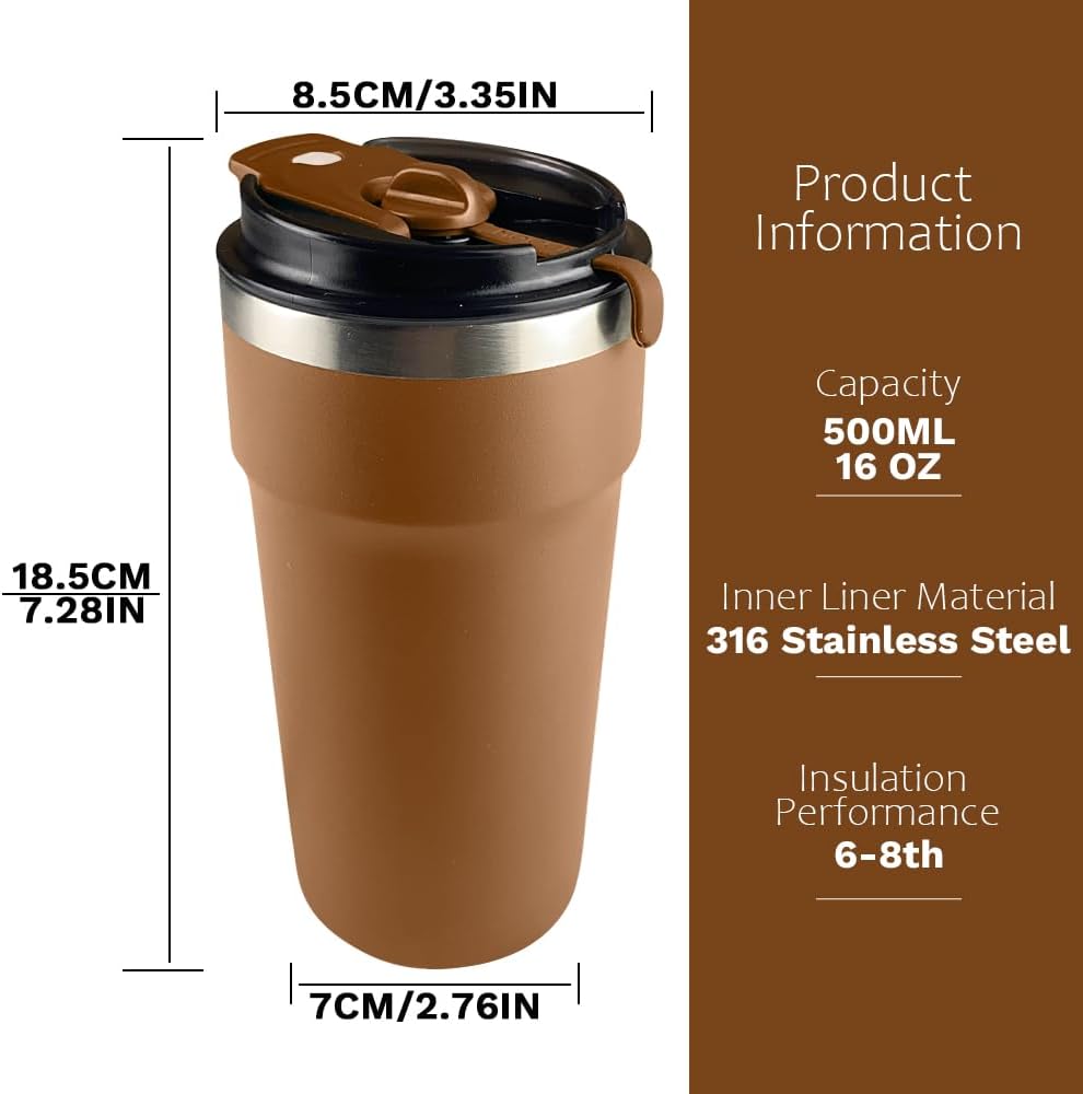 Travel coffee mugs leak-proof, reusable coffee cup with lid, stainless steel vacuum insulated coffee tumblers, thermal insulation cups for men & women keep drinks hot & cold (2nd-Yellow, 17OZ)