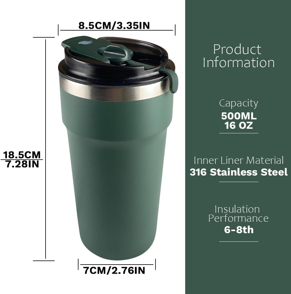 Travel coffee mugs leak-proof, reusable coffee cup with lid, stainless steel vacuum insulated coffee tumblers, thermal insulation cups for men & women keep drinks hot & cold (2nd-Yellow, 17OZ)