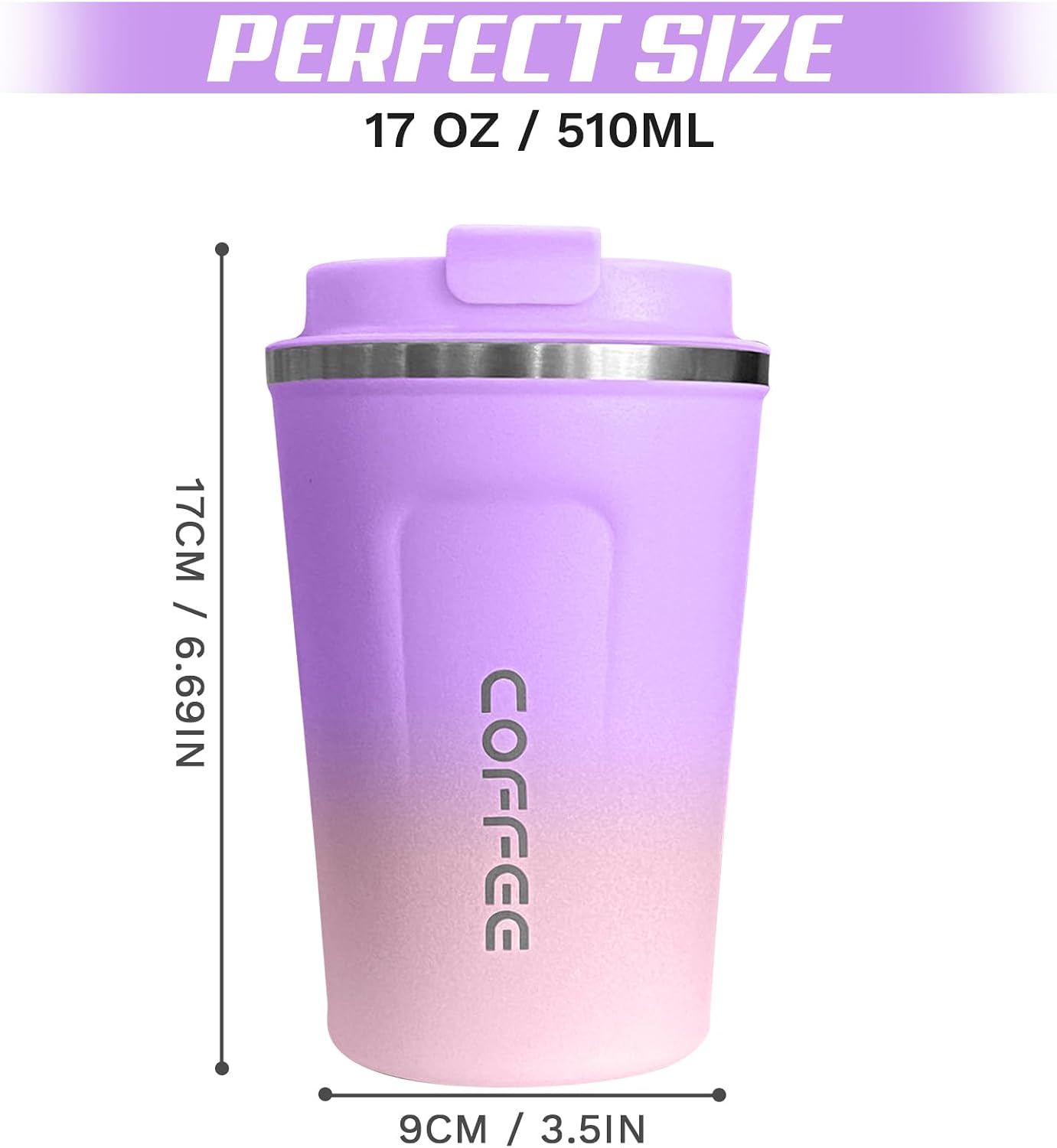 Travel coffee mugs leak-proof, reusable coffee cup with lid, stainless steel vacuum insulated coffee tumblers, thermal insulation cups for men & women keep drinks hot & cold (2nd-Yellow, 17OZ)