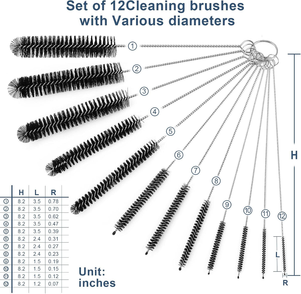 12 Pcs Straw Cleaner Brushes Set, 8.2 Inch Nylon Cleaning Brush