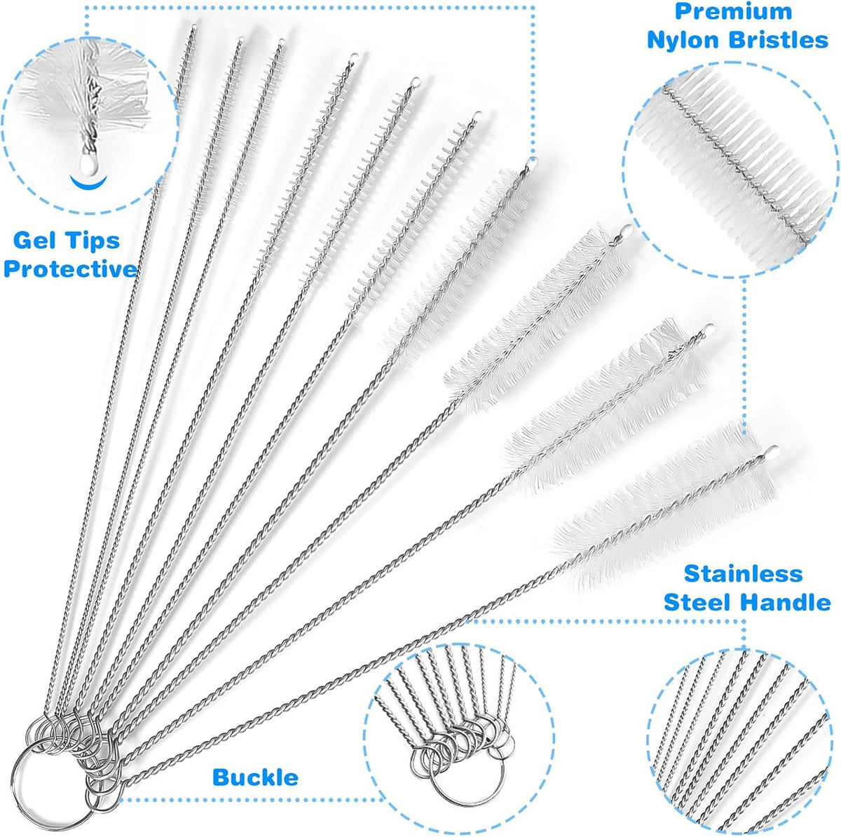 12 Pcs Straw Cleaner Brushes Set, 8.2 Inch Nylon Cleaning Brush